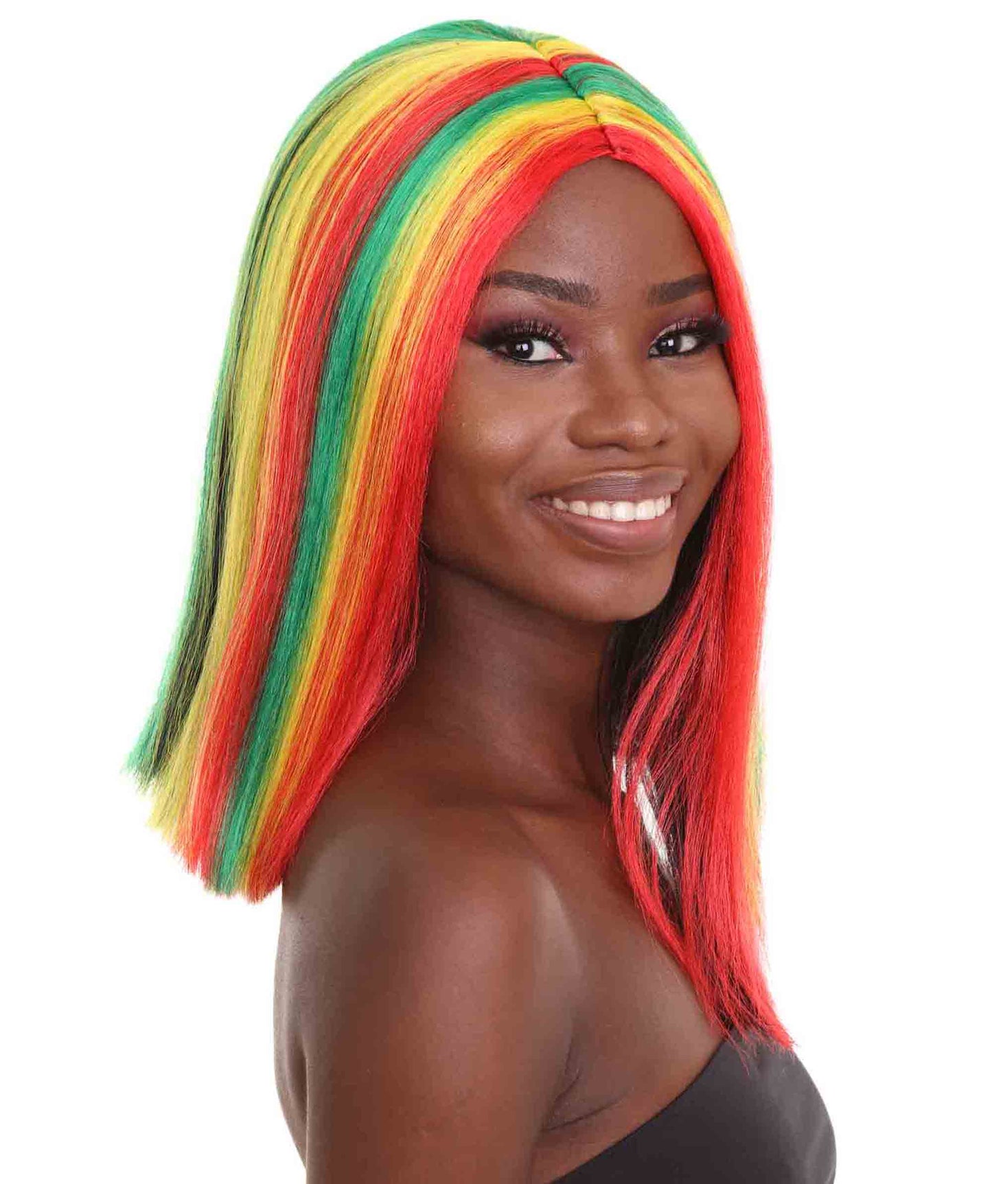 ハロウィンパーティープレミアム H-5249 女性用ショルダーレングスセレブリティガーナプライドウィッグ マルチカラー