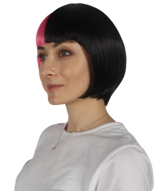 ハロウィンパーティープレミアムレディース H-4071 二色調ミックスピンクブロンド&ブラックショートボブウィッグ