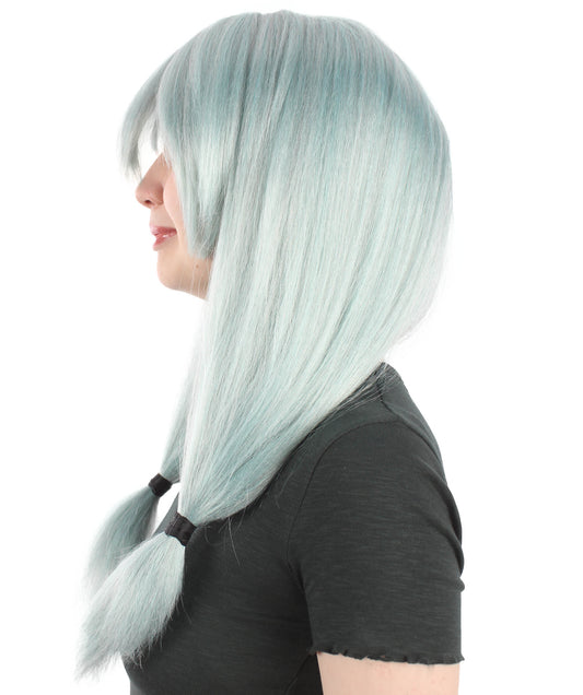 大人向けユニセックス H-5808 超自然な アニメ ヴィラン ロング グレイッシュブルー ウィッグ ハロウィンに最適 難燃性合成ファイバー