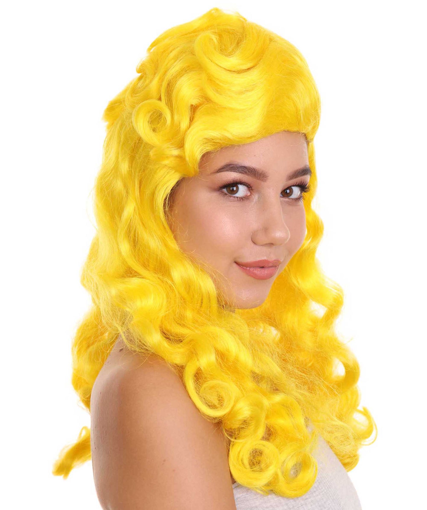 ハロウィンパーティ プレミアム H-5231 女性用 ロングレングス サイドパート イエローウェービーコスプレウィッグ イエロー