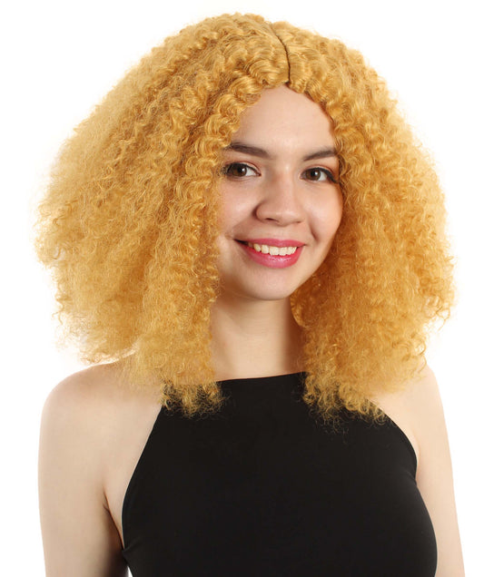 女性用ショルダーレングスカーリーウィッチウィッグ ゴールド H-5374_6 合成繊維ヘア ハロウィンパーティーウィッグコレクション