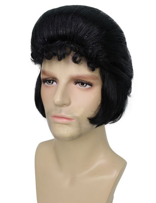ハロウィンパーティ プレミアム メンズ H-5569 黒のストレートアップドロックンロールアイコンウィッグ
