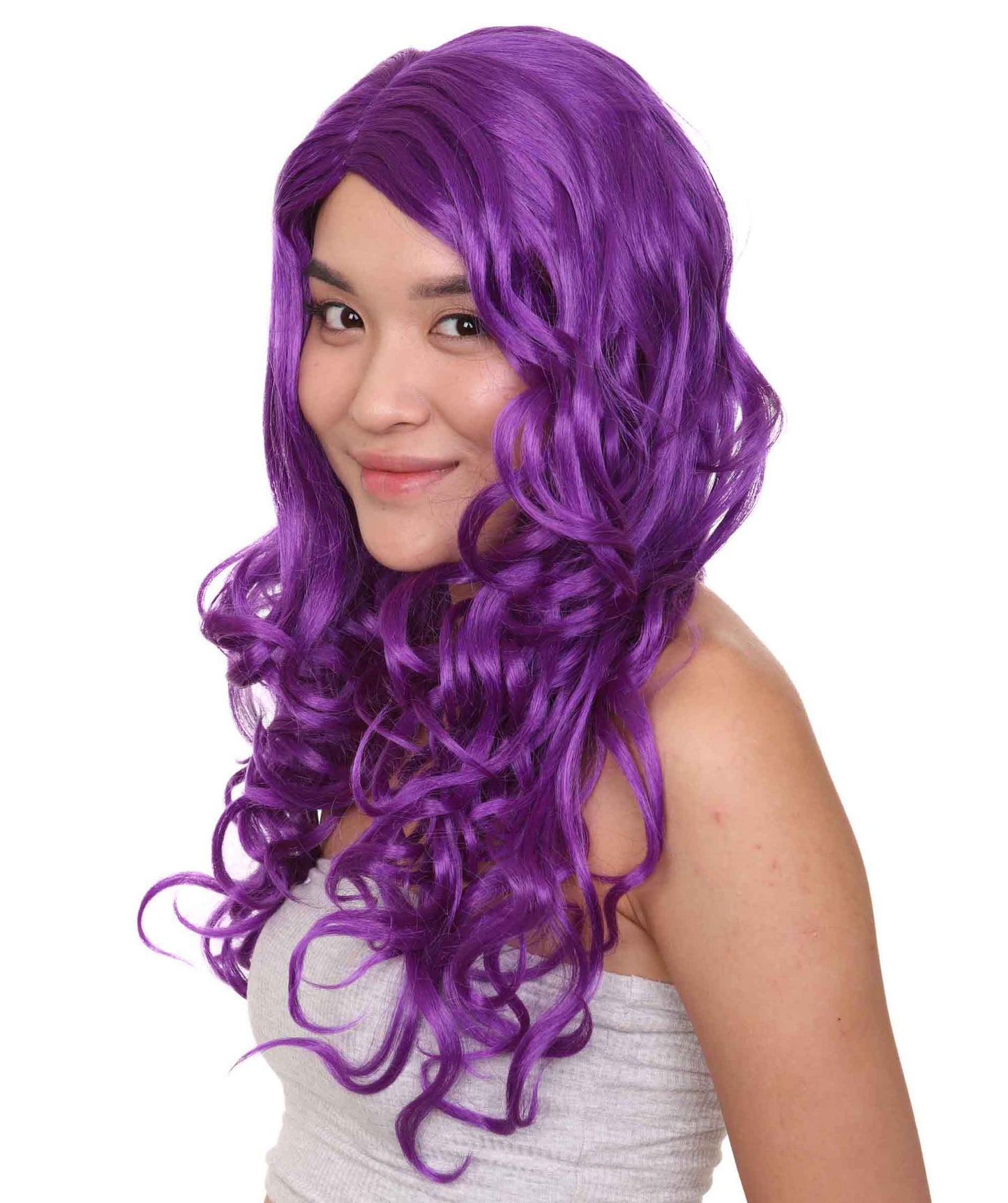 ハロウィンパーティープレミアムレディース H-2578 ロングカーリーパープルウィッグ 女性の美しさを受け入れる