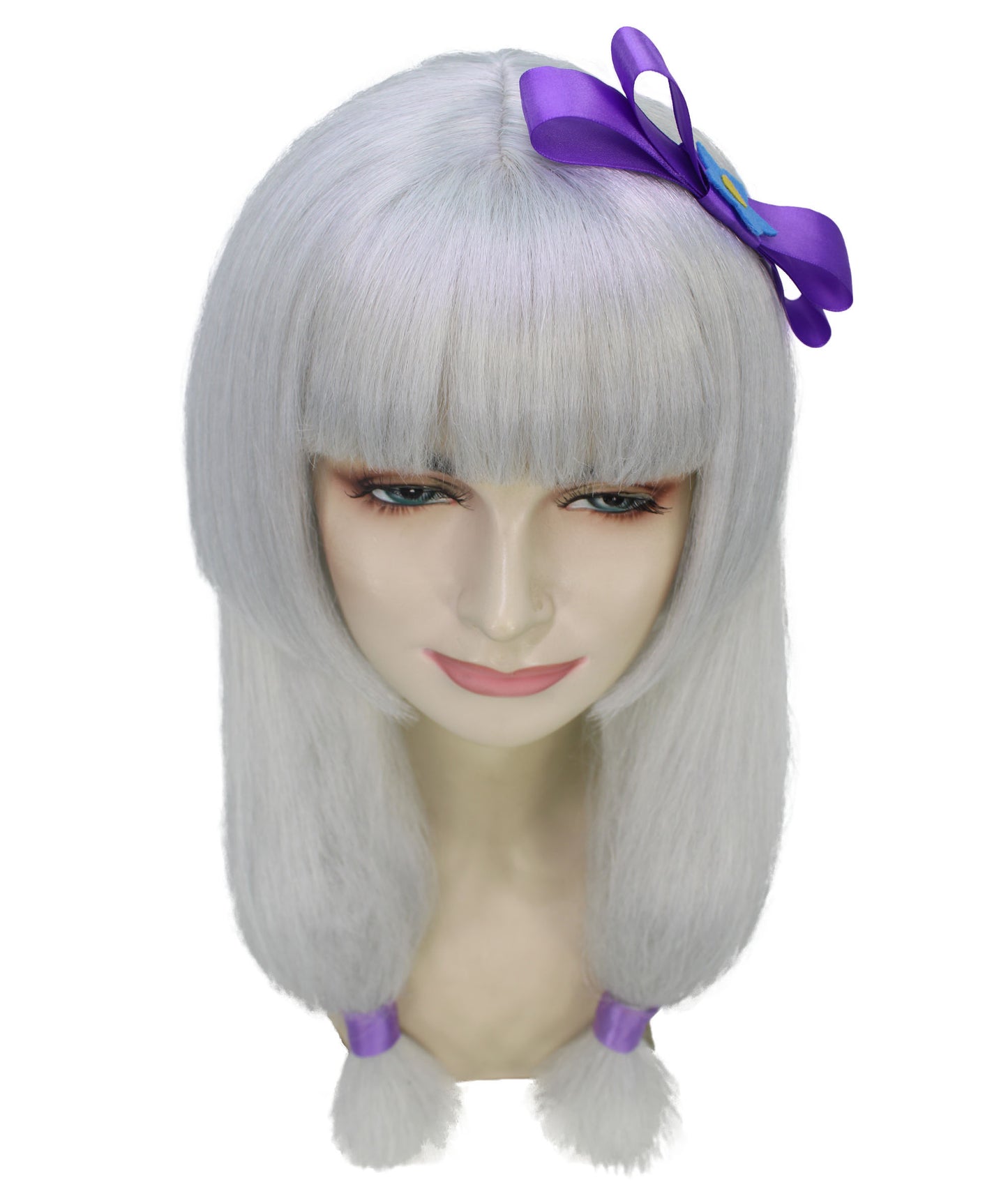 プレミアムレディースH-5926 ホワイトロングアニメコスプレウィッグ ハロウィンに最適 難燃性合成繊維