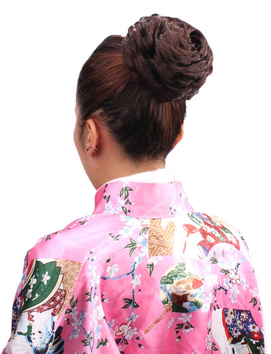 女性 W-8411 のフルボリュームラウンドシニョンバンズヘアスタイル チャコール 合成繊維