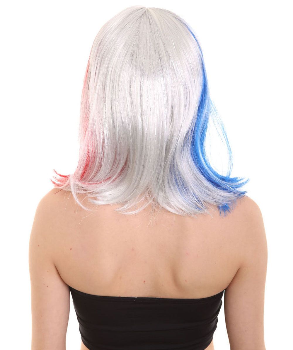 ハロウィンパーティ H-5218 女性用 赤白青ボブウィッグ プレミアム 通気性抜群のキャップレスキャップ