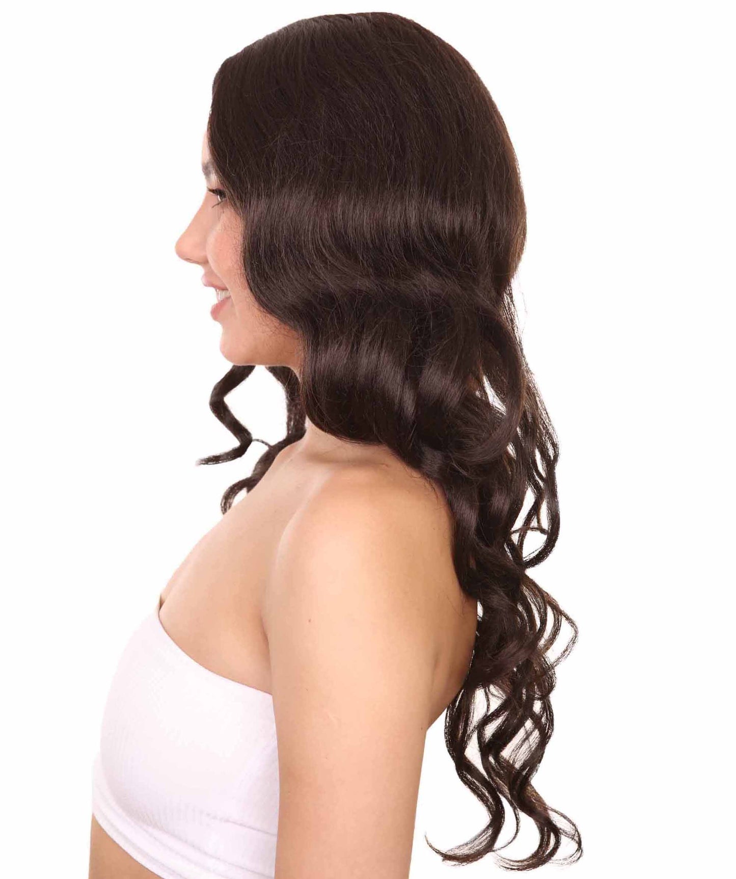 プレミアムハロウィンパーティーレディ H-5411 ウェーブを数える26インチウィッグ ブラウン