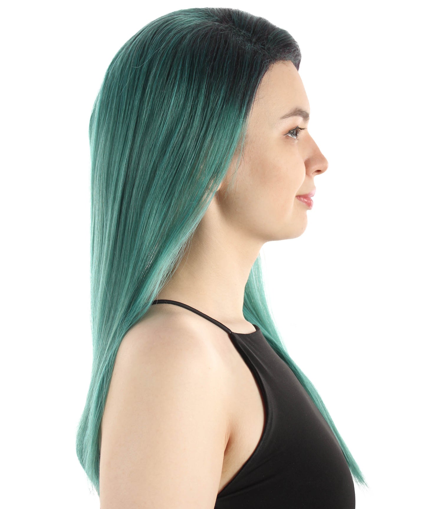 女性用ロングストレートサイドパートコスプレウィッグ アッシュグリーン H-5220_26 ファンシースタイル プレミアムハロウィンパーティーウィッグコレクション