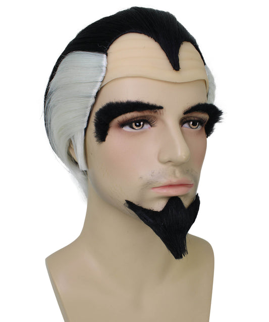 メンズ H-6048 スーパーヒーロー犬アニメーション映画邪悪な医師ショートウィッグ眉毛とヤギひげ付きハロウィンに最適難燃性合成繊維