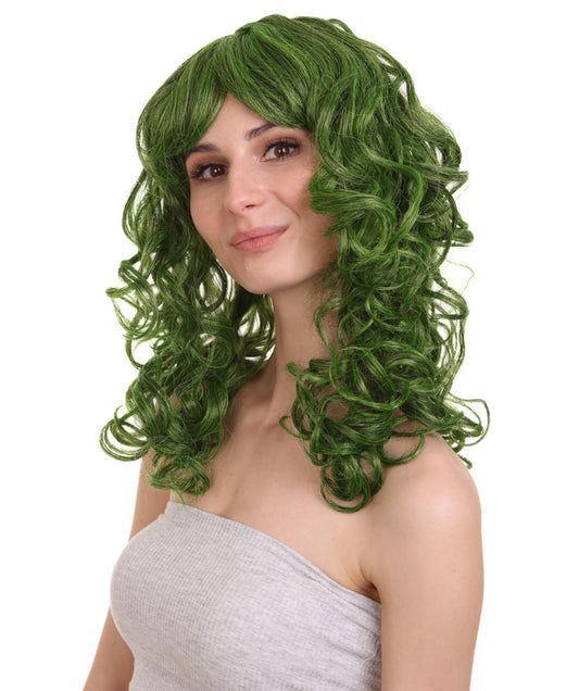 長い緑の魔女レディースウィッグ H-2693 ファンシーパーティー用、ハロウィン用、簡単に着用可能