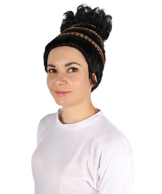 女性用H-5901 ギリシャの神話的なゲームキャラクター ブラック アップド ウィッグ ハロウィンに最適 難燃性合成ファイバー