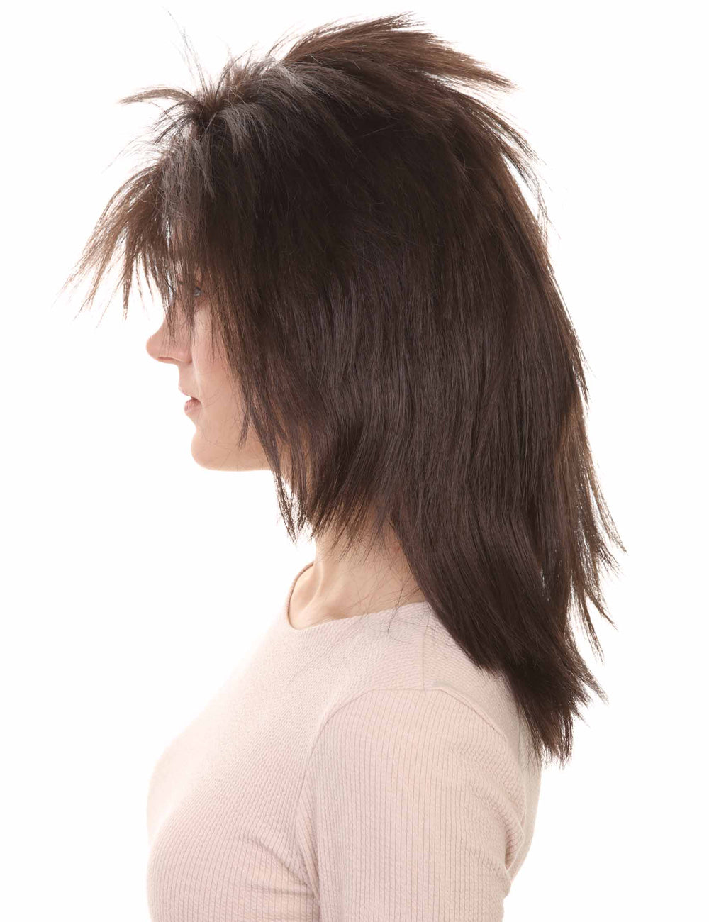 Wigs2you ハロウィン パーティー プレミアム H-1333 簡単に着用でき 快適なフィット感 80 年代女性ダークブラウン ロッカー スタイルウィッグ