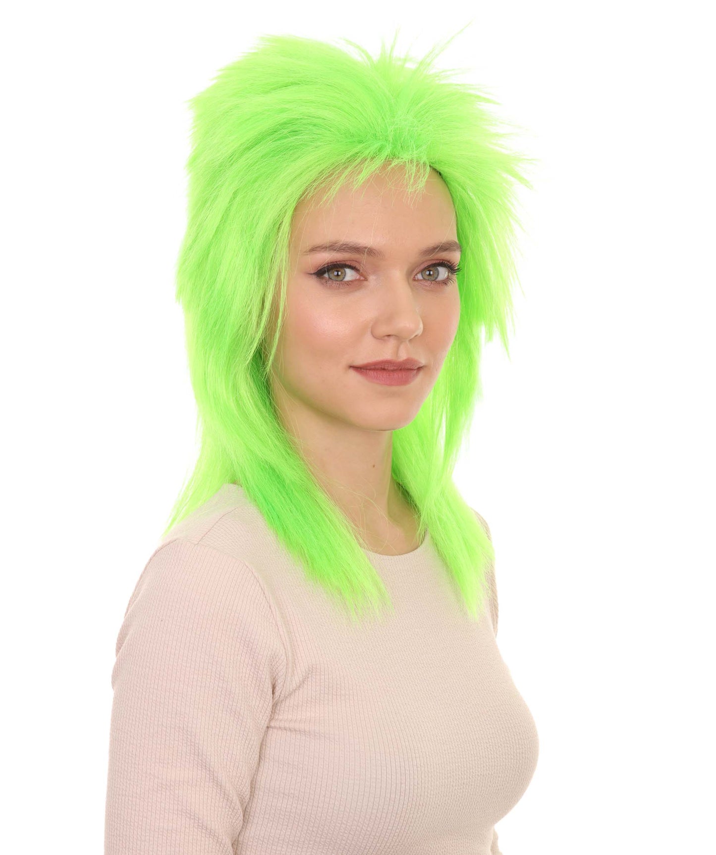 Wigs2you ハロウィン パーティー プレミアム H-1312 簡単に着用でき 快適なフィット感 80 年代女性ライム ロッカー スタイルウィッグ