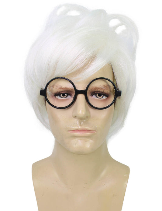 ハロウィンパーティープレミアム大人用メンズ有名な乱れたポップアートアーティストの白い散らかったウィッグ H-5684