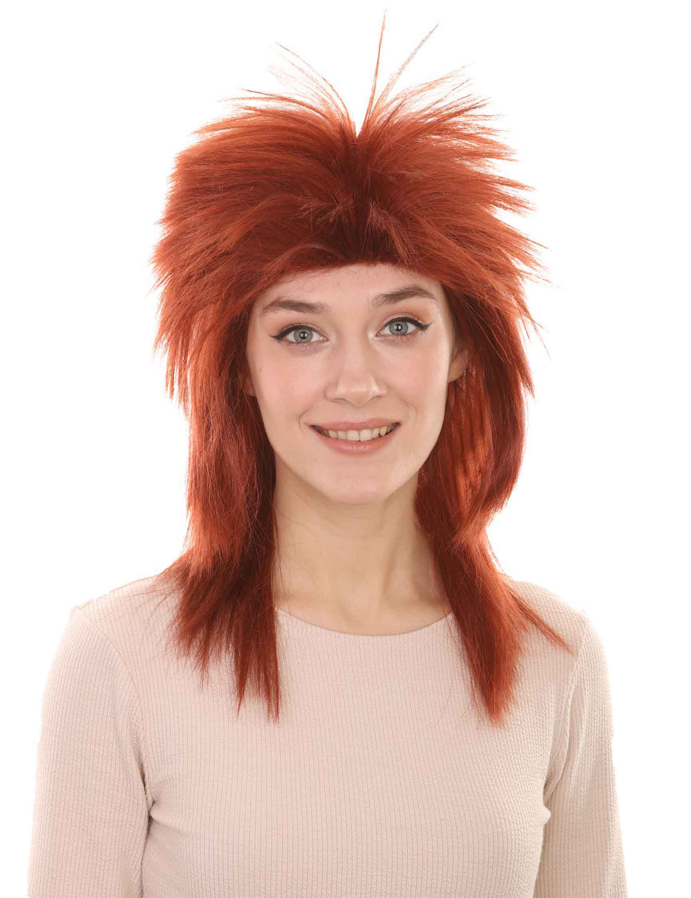 Wigs2you ハロウィン パーティー プレミアム H-1307 簡単に着用でき 快適なフィット感 80 年代女性ダーク オーバーン ロッカー スタイル ウィッグ
