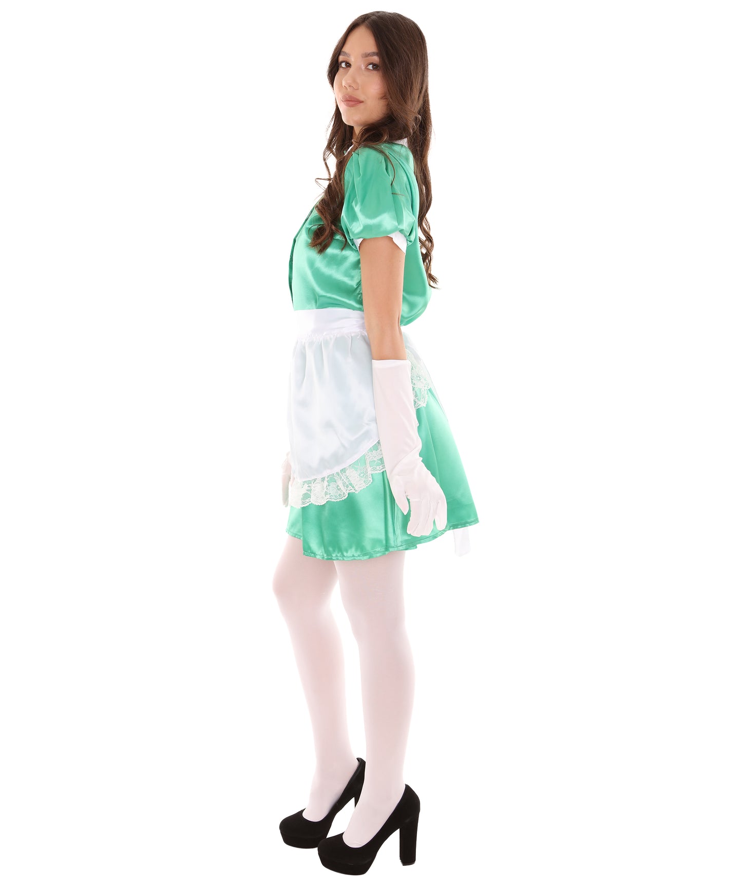 大人用女性の JCO-328_8 フレンチエプロンメイド制服 グリーン コスプレコスチューム
