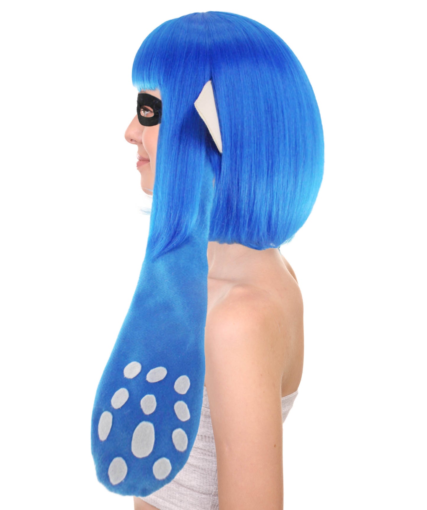 ハロウィンパーティ プレミアムレディース H-4717 スプラトゥーン ブルーインクリングガール ブルーウィッグと耳、マスクセット