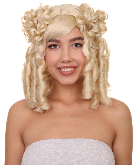 ハロウィンパーティープレミアム H-4118 コロニアルブロンド歴史的レディウィッグ カーリーヒストリカルウィッグ プレミアム通気性のキャップレスキャップ