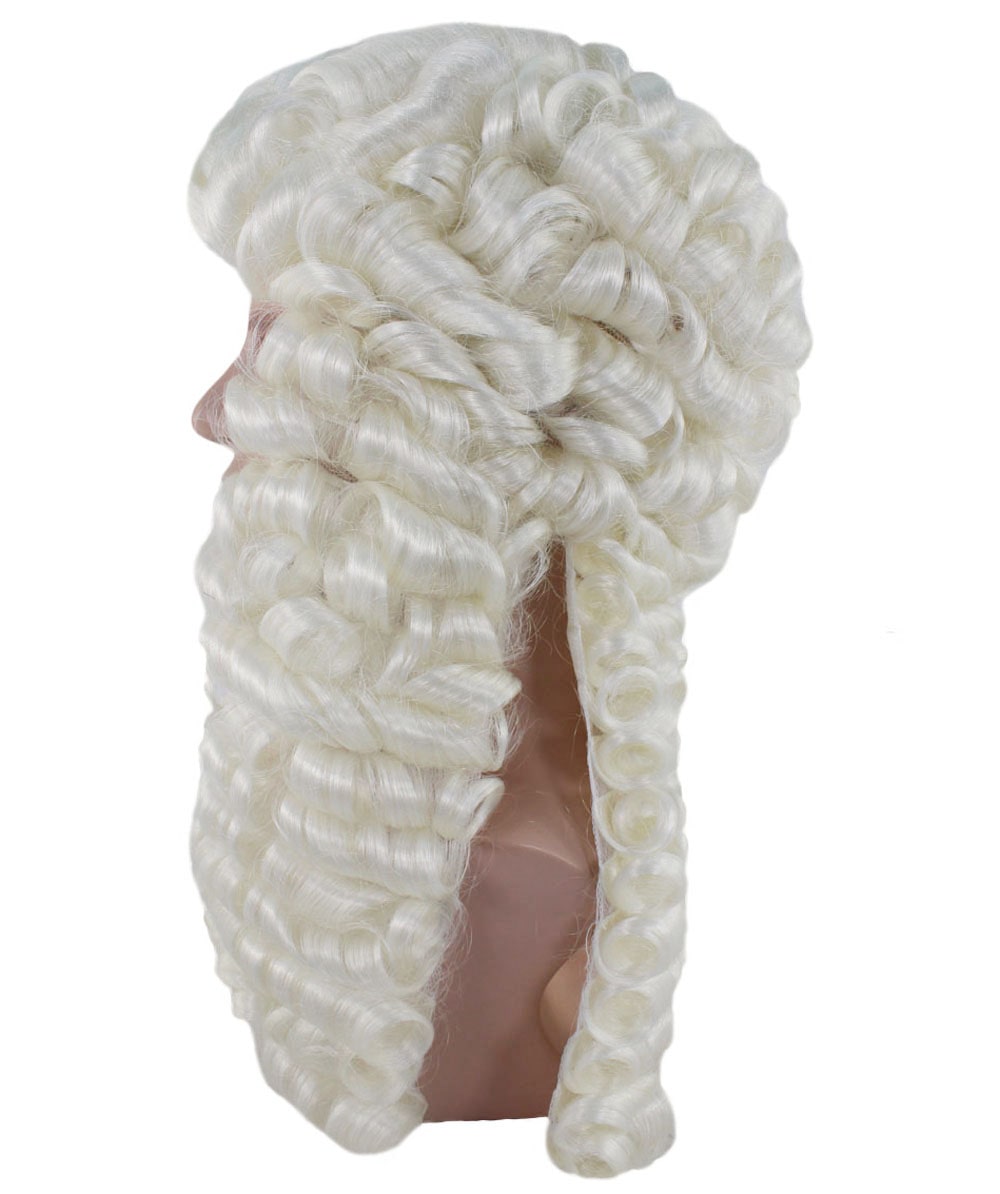 カーリーコロニアル裁判官ウィッグ白 男性用 H-4301 プレミアム通気性キャップレスキャップ