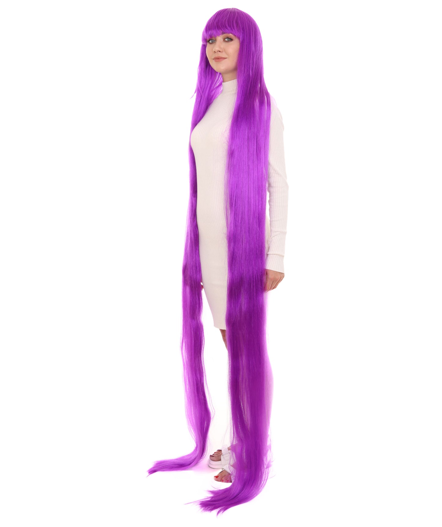 70エクストラロングネオンパープル女性用ウィッグコレクション H-3262 華やかなハロウィンウィッグ プレミアム通気性のあるキャップレスキャップ