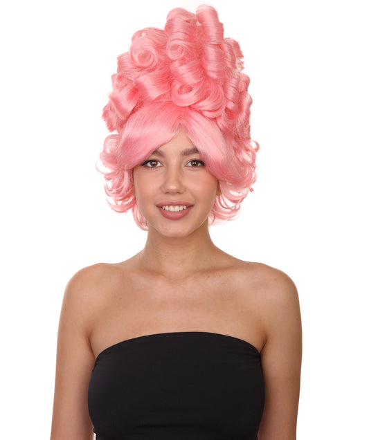 ウィメンズ コロニアルカーリーレディピンクウィッグ H-4174 歴史的ウィッグ プレミアム通気性のキャップレスキャップ