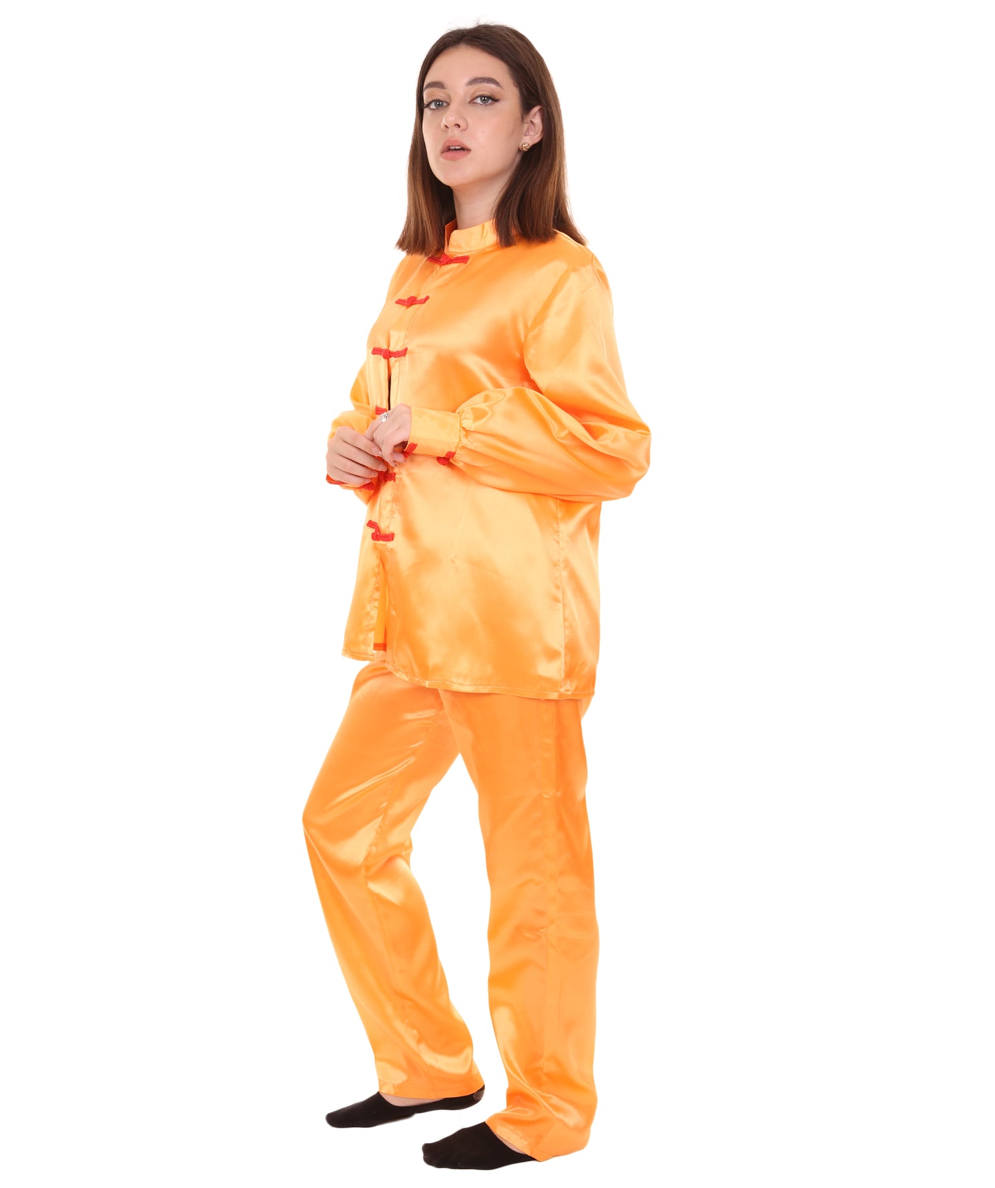 大人用ウィメンズ JCO-270_10 中国の伝統的なカンフー オレンジサテン 制服 コスプレ衣装