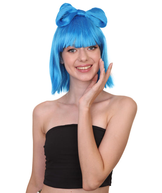 大人の女性用 H-1664 ブルーバタフライボウウィッグ セレブリティウィッグ ハロウィン用 プレミアム通気性キャップレスキャップ