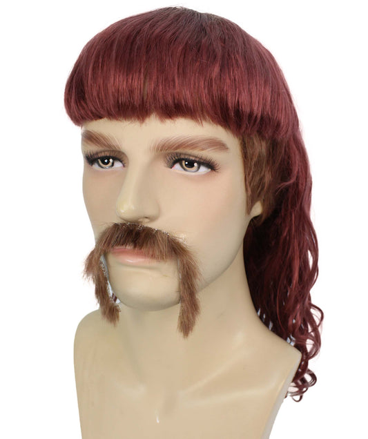 ハロウィンパーティープレミアムメンズH-5565_BGバーガンディマレットウィッグとヒゲセット