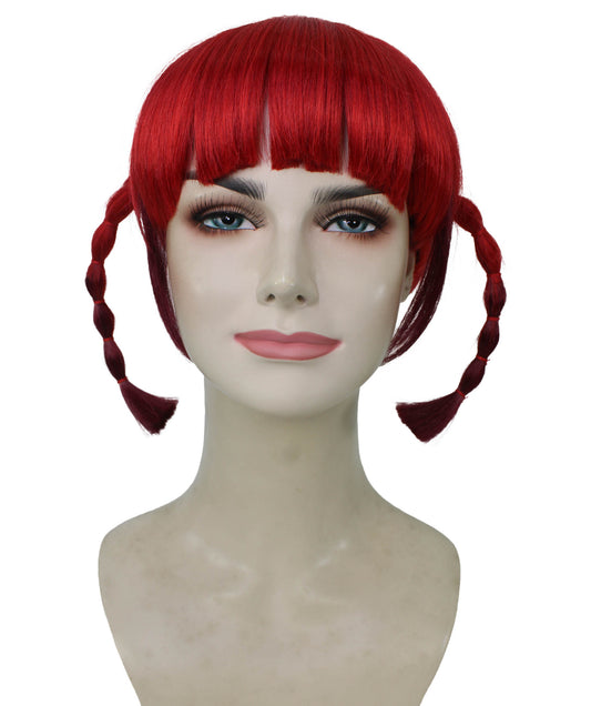 レディース H-5958 レッド 日本のアニメ キャラクター レッド ブレイデッド ウィッグ パーティーに最適 難燃性合成ファイバー