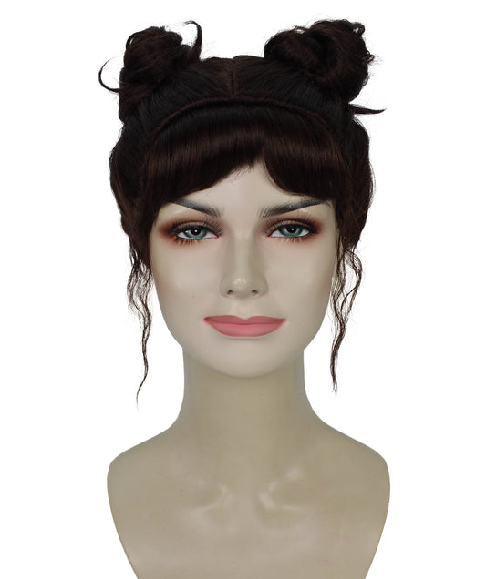 女性用 H-5823 ダークブラウン スペースバン コスプレ ウィッグ ハロウィンに最適 難燃性合成繊維