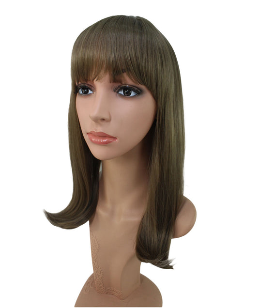 ソフトな前髪付き ストレートミディアムウィッグ| ウィッグネット付き W-1018