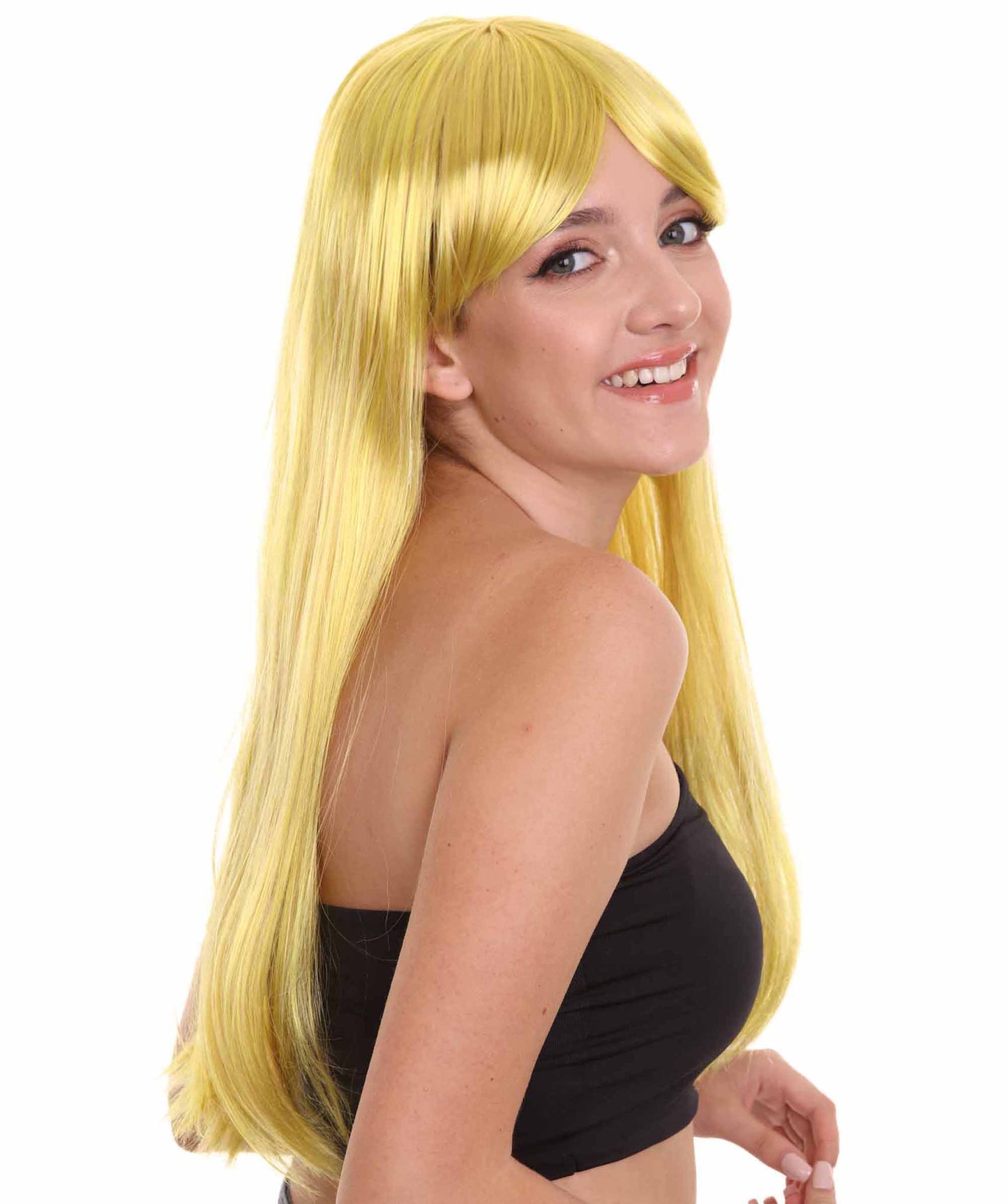 ハロウィンパーティープレミアム H-2555 イエローコスプレロングストレートウィッグ 華麗なレディースウィッグでのダッパーからダッシングへの変身