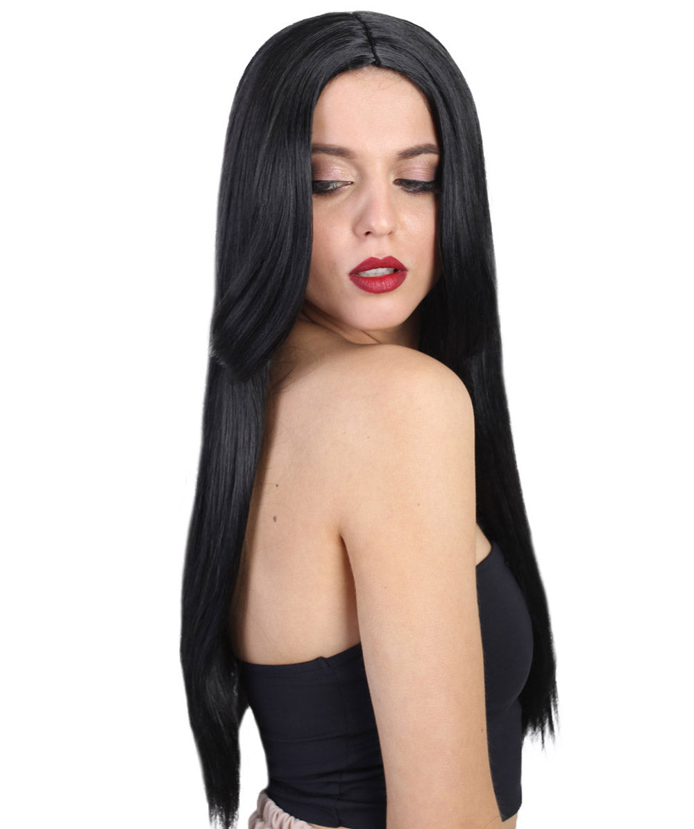 ハロウィンパーティープレミアム H-2556 ブラックコスプレロングストレートウィッグ 華麗なレディースウィッグでのダッパーからダッシングへの変身