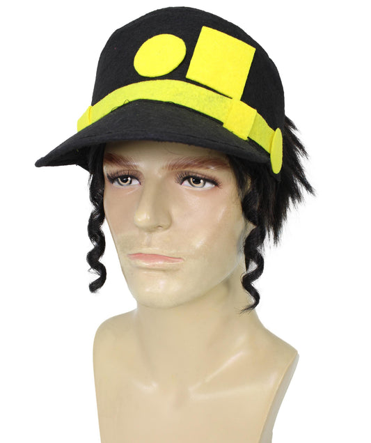 メンズ H-6125 ブラック ショート アニメキャラクターウィッグ&キャップ ハロウィンに最適 難燃合成繊維