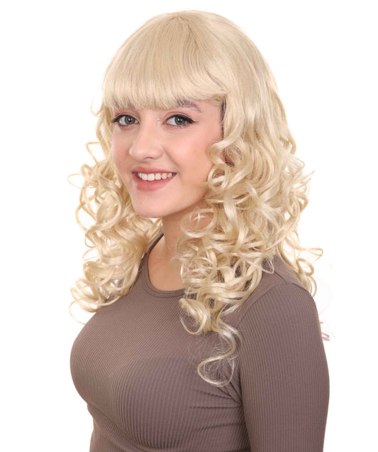 レディース ロングブロンドカーリーウィッグ H-4201 ドラマティカルファンシーウィッグ プレミアム通気性キャップレスキャップ