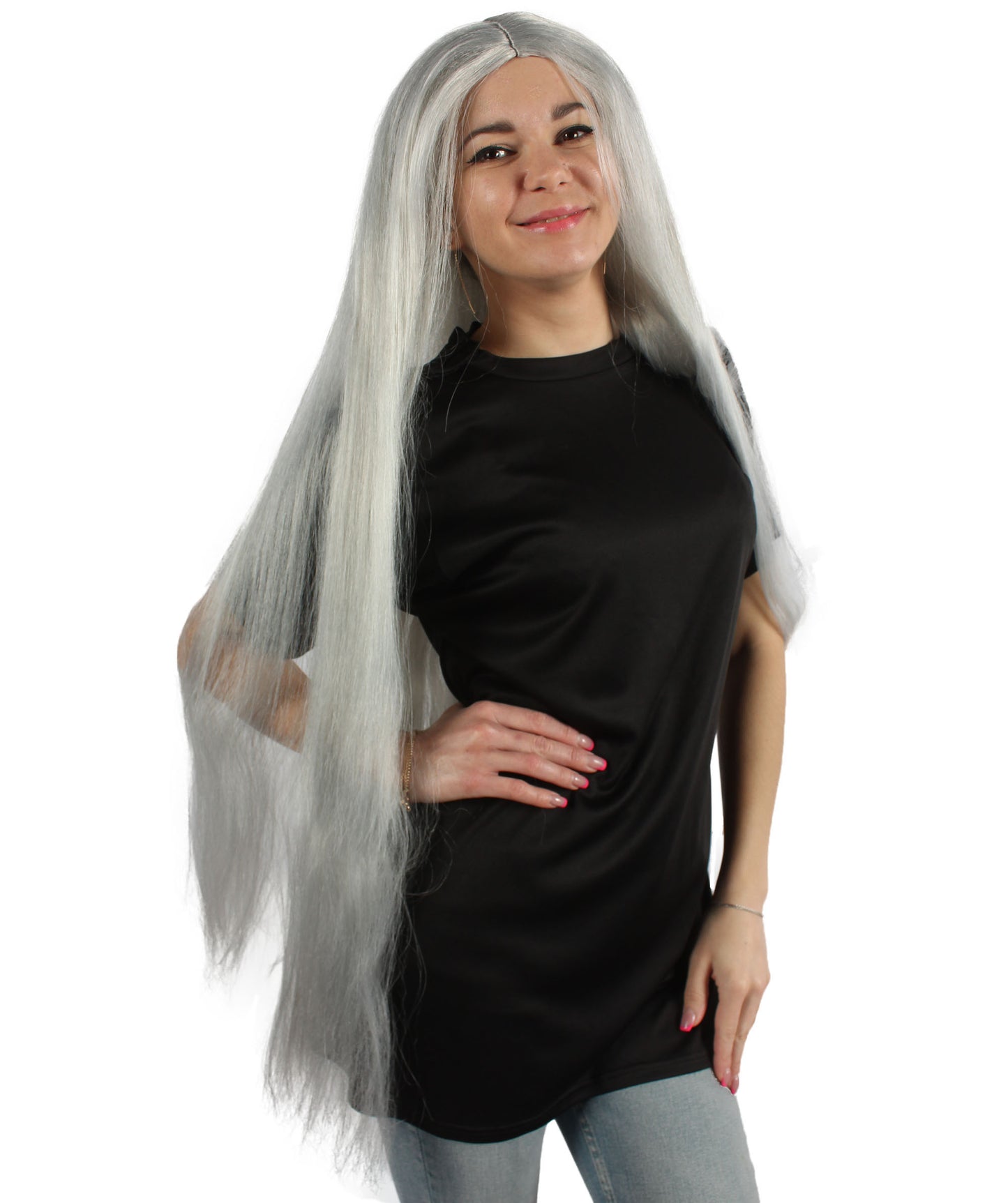 女性 36インチ 超長いウィッグ 白 H-5379_15 バングなし コスプレ衣装の髪ウィッグ