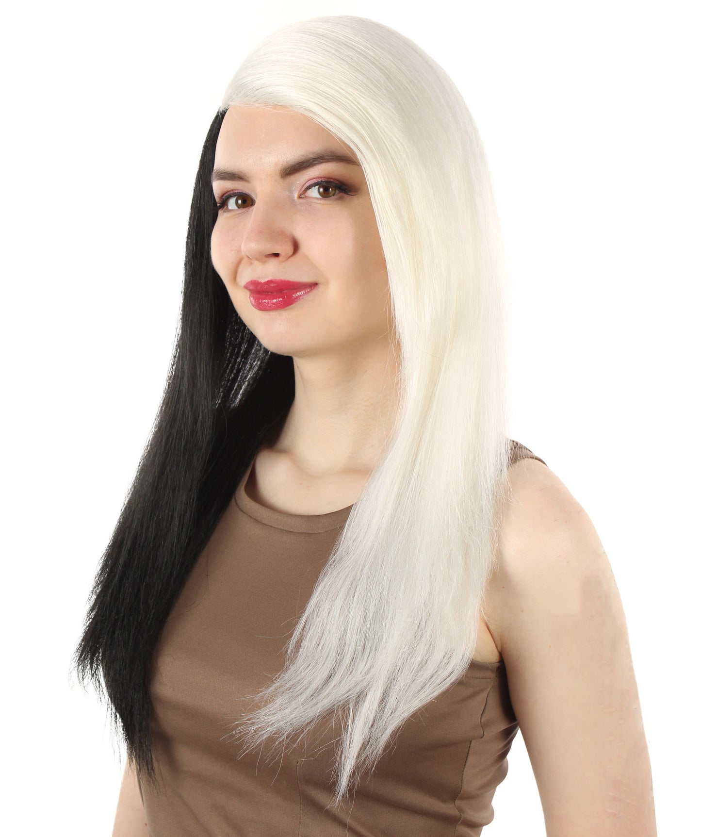 女性用ロングストレートサイドパートコスプレウィッグ ホワイトブラック H-5220_23 ファンシースタイル プレミアムハロウィンパーティーウィッグコレクション