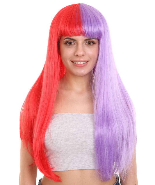 ハロウィンパーティープレミアムレディース H-4097 二色ロング レッド & パープル ストレートウィッグ コレクション