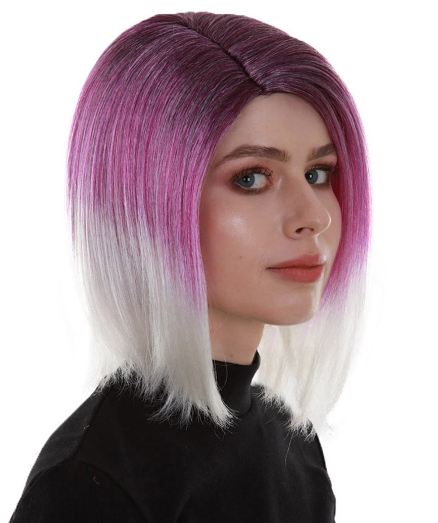 ハロウィンパーティープレミアム レディース H-5274 パープル ストレート トレンディ ミッドオンブレウィッグ パープル