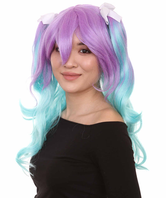 ハロウィンパーティープレミアム大人の女性用 H-2525 ブルーパープルポニーテールウィッグ 現代の淑女のためのエレガントなウィッグへの一歩