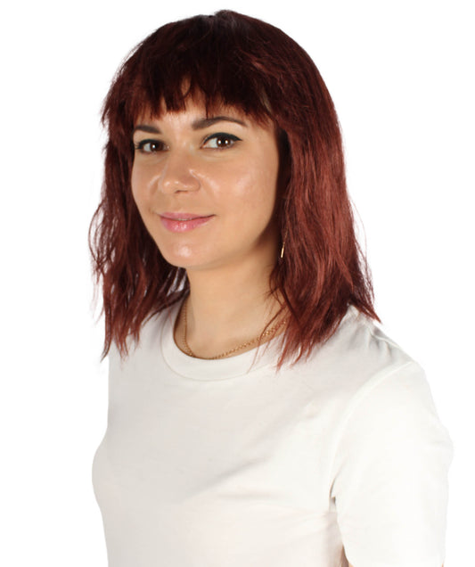 女性用ショルダーレングスバング波状コスプレウィッグ ダークブラウン H-5229_20 ファンシースタイル プレミアムハロウィンパーティーウィッグコレクション