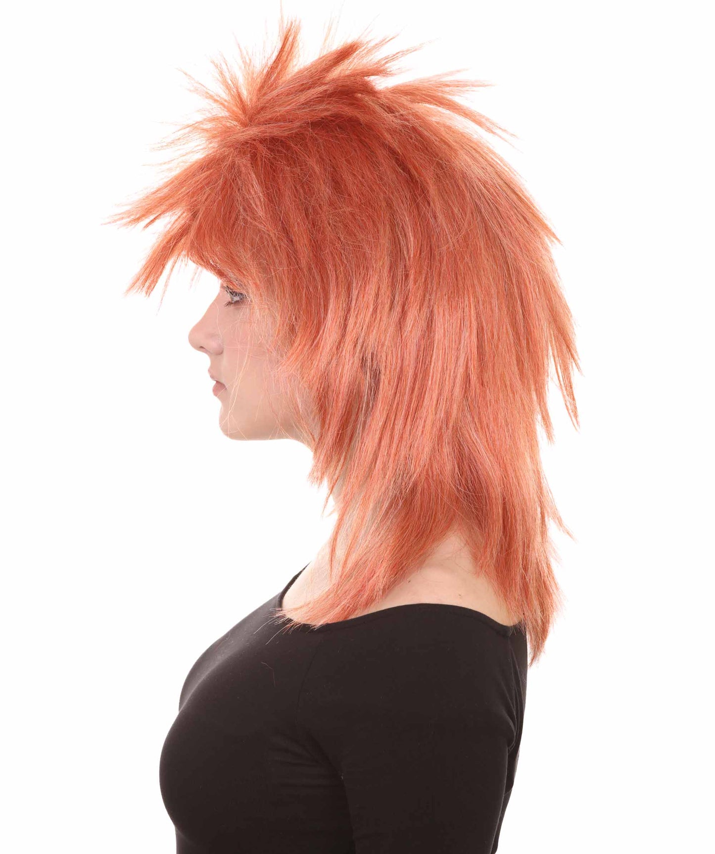 Wigs2you ハロウィン パーティー プレミアム H-1310 簡単に着用でき 快適なフィット感 80 年代女性ピーチ ロッカー スタイルウィッグ