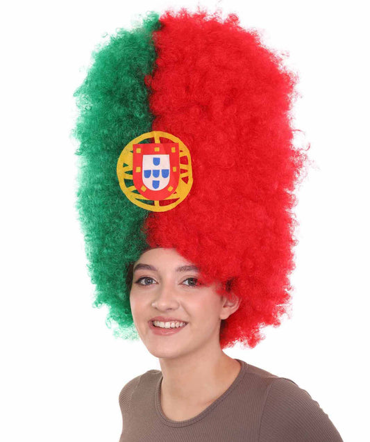 ポルトガルフラッグ スポーツパーティージャンボアフロウィッグ H-3963 プレミアム 通気性の良い キャップレスキャップ