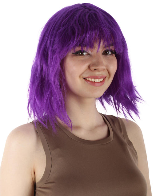 女性用ショルダーレングスバング波状コスプレウィッグ パープル H-5229_12 ファンシースタイル プレミアムハロウィンパーティーウィッグコレクション