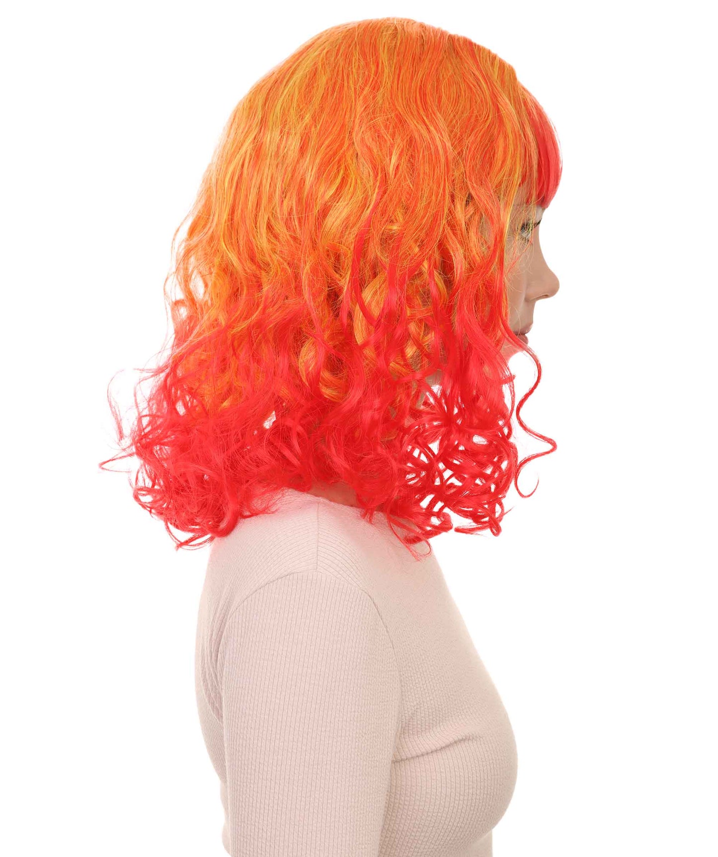 Wigs2you ハロウィンパーティープレミアムレディース H-1810 華やかに見える赤と黄色のツートーン ロングウェービーウィッグ