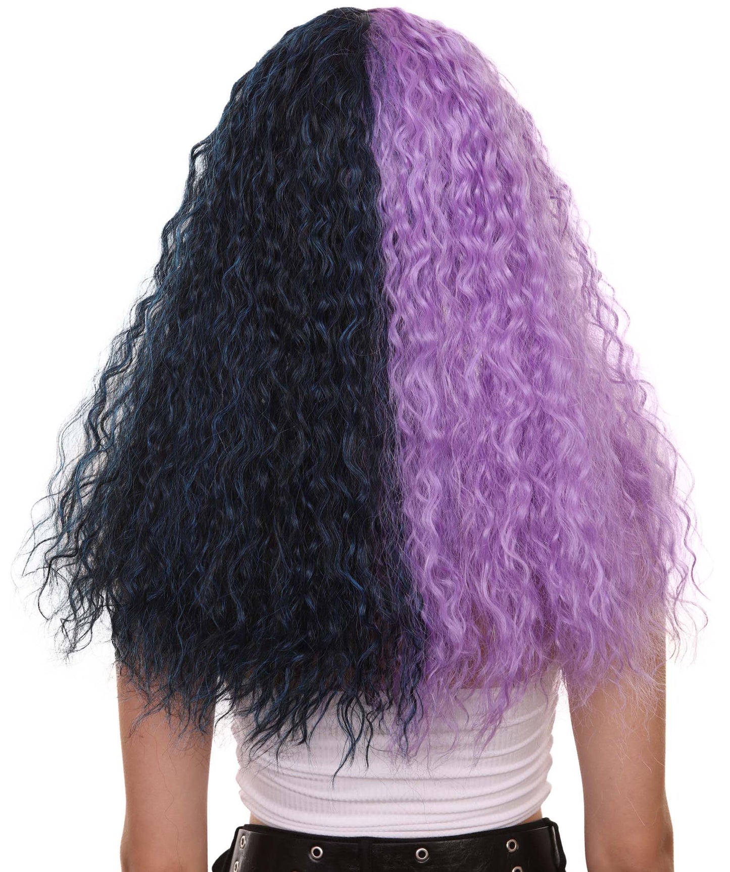 Wigs2you ハロウィンパーティープレミアムレディース H-1781 華やかに見える独占! コスプレウィッグ メラニーロングウェービー パープルとブラックの半分スタイル