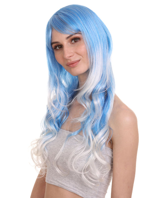 Wigs2youハロウィンパーティープレミアムレディースH-1978 美しい見た目のロングウェービーブルーとホワイトオンブレウィッグ