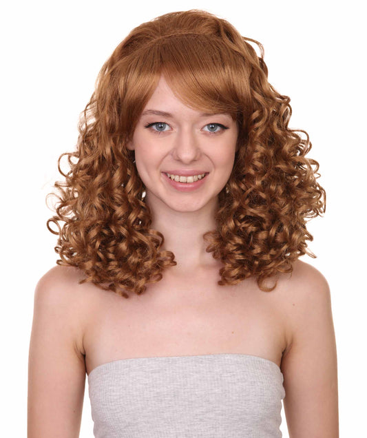 レディース ロカビリー ロング&カーリーブラウンウィッグ H-4646 カントリーガール ヴィンテージウィッグ プレミアム通気性キャップレスキャップ