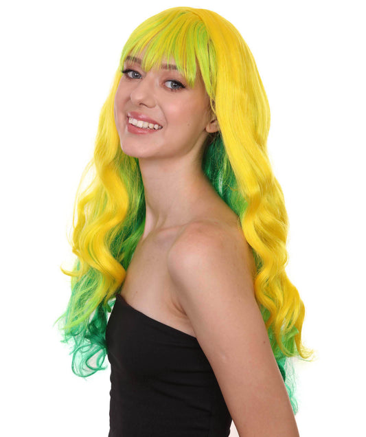 装飾的な黄色&緑の婦人用かつら|ドリー・カーニバル・コスプレ・ハロウィンかつら|割増空気を通すCaplessなキャップH-450