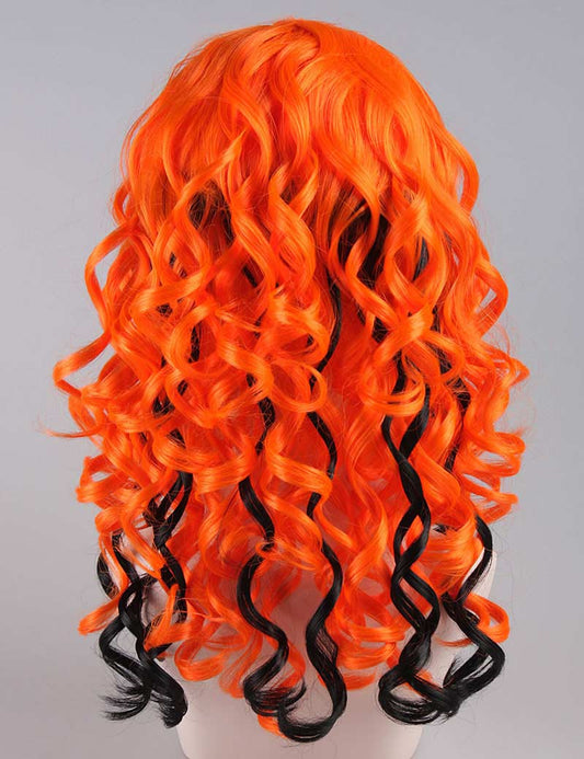 レディースオレンジスリムウィッグ | ロングカーリーパーティー準備完了ファンシーコスプレハロウィンウィッグ | プレミアム通気性キャップレスキャップ H-410
